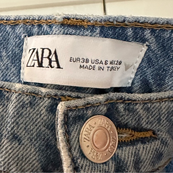 Zara Women High Rise Denim Jeans sz 6 Blue Straight Leg Zip Fly - Picture 9 of 11